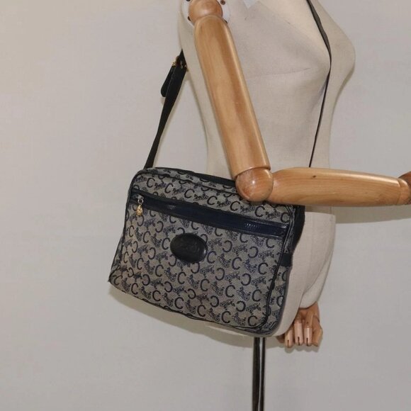 CELINE C Sulky Shoulder Bag Canvas Navy Gold - Picture 14 of 16